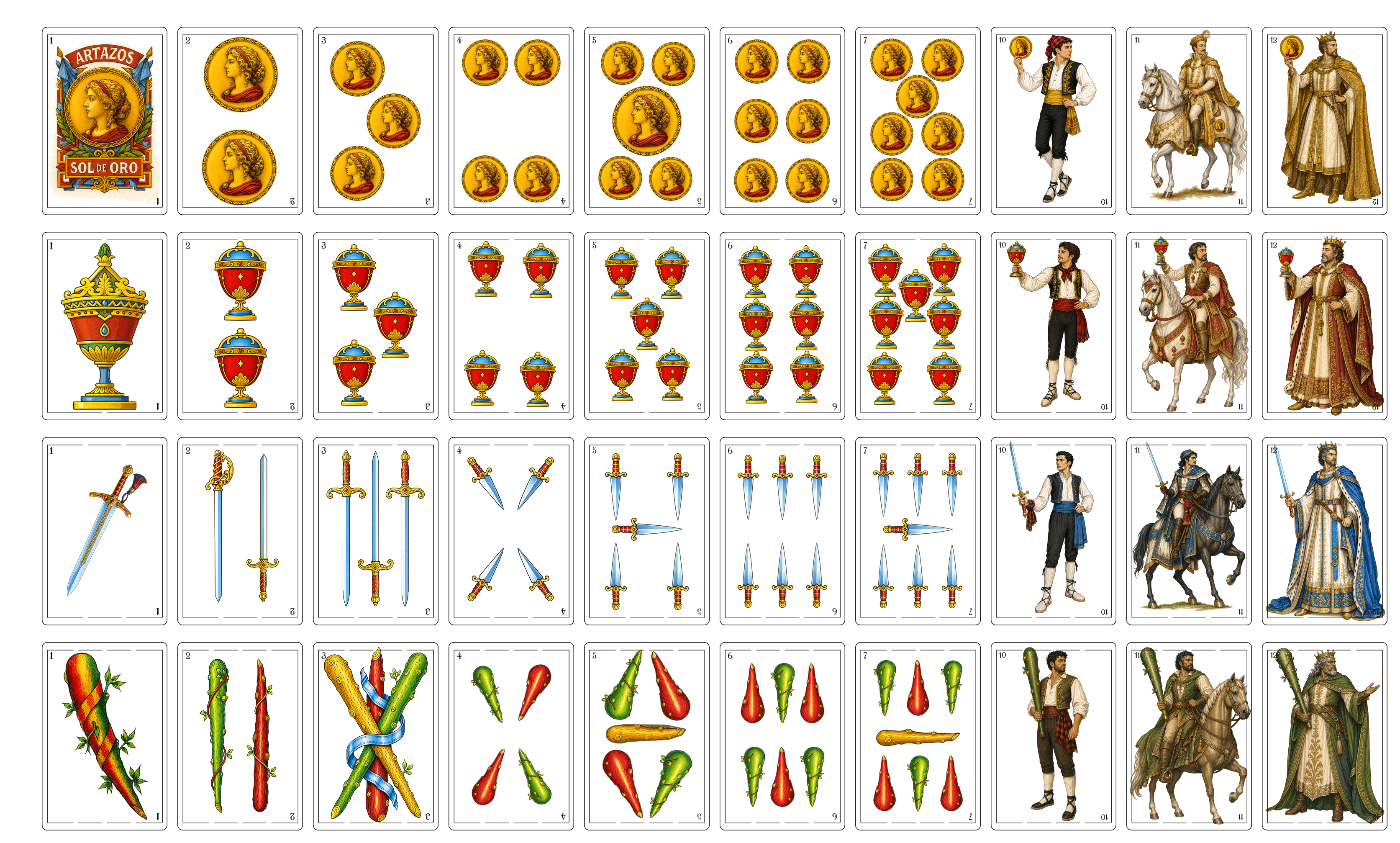 Spanish card deck design sheet for Guinote+